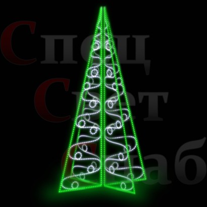 Световая Уличная Ёлка "Треугольная с гирляндой" 4 м Четырехгранная Белая Зеленая