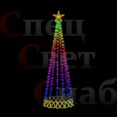 Светодиодная елка "Конус Волны" 2.5 м Радужная с Тепло-Белой макушкой